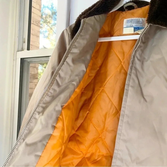 Vintage Sears Bomber Jacket Coat Work Lesirue Fur Collar Tan Brown Oversized - Picture 6 of 13